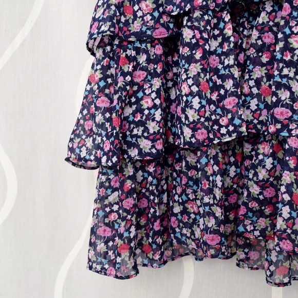 NEW EXPRESS Navy Blue Floral Ruffle Tier Sun Dress | Size XS - Picture 3 of 6